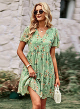 V-neck Chiffon Printed Dress