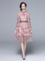 Heavy-duty Beaded Mesh Lace Stitching Dress