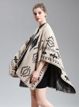 Women's Jacquard Shawl Long Knitted Cardigan