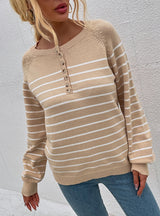 Striped Pullover Button Cardigan Sweater Top