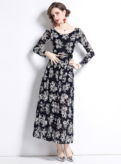 Black Women Lace Long Sleeve dress