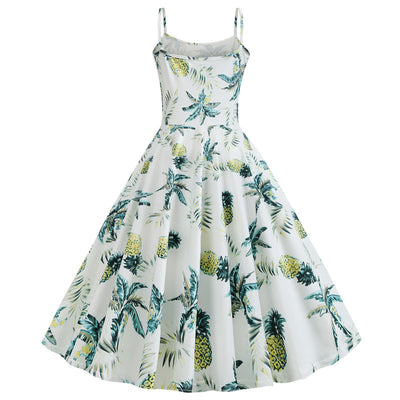 Sling Pineapple Sunflower Print Dress
