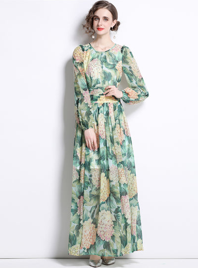 Maxi Chiffon Dress Floral Printed Slim Party Dress