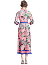 Printed Pleated Slim Medium and Long Dress