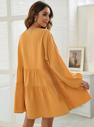 Loose V-neck Casual Long Sleeve Dress