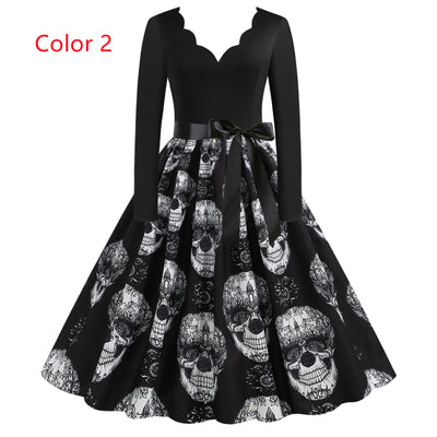 Slim Skull Print Big Swing Dress