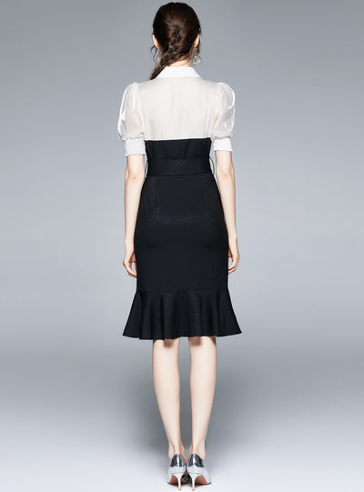 Black-and-white Slim Ruffled Dress