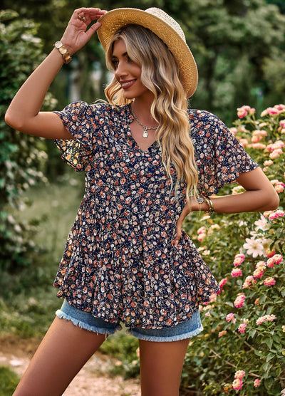 V-neck Temperament Printed Casual Shirt