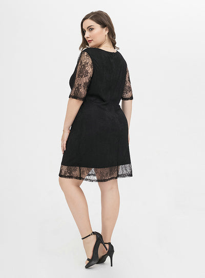 Ladies Elegant Lace Short Sleeve Dress