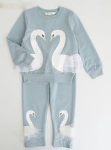 Swan Lace Design Sweatshirts+Pants Suit