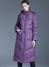 Loose Hooded Long White Duck Down Jacket