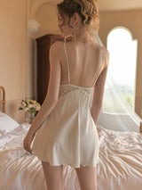 Sexy Ice Silk Lace Edge Perspective Nightgown