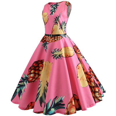 Pink Vintage Pineapple Print Dress