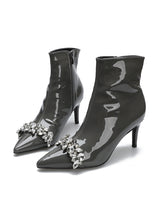 Side Zip Fine Patent Leather Plus Velvet Martin Boots
