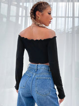 Casual Knitted Long Sleeve Short T-shirt