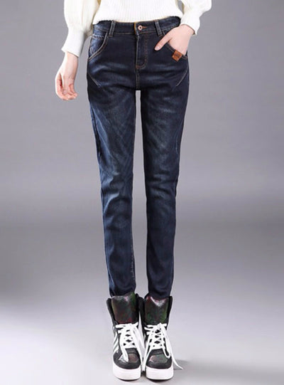 Women Boyfriend Jeans fleece Harem Denim Jeans 