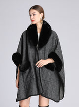 New Rex Rabbit Fur Collar Shawl Cloak Coat