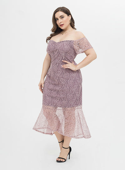 Pink Mermaid Lace Off the Shoulder Party Dress