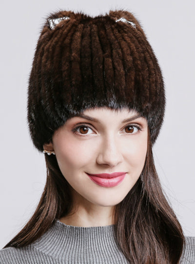 Natural Mink Fur Lovely Cat Ear Hats Cap