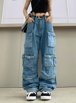 Zipper Light Color Washed Overalls Trousers Pant