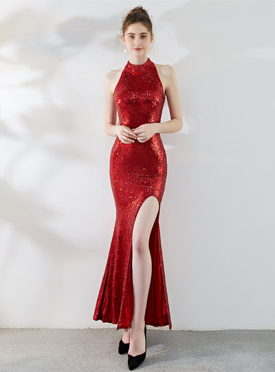 Split Long Sequined Evening Dress