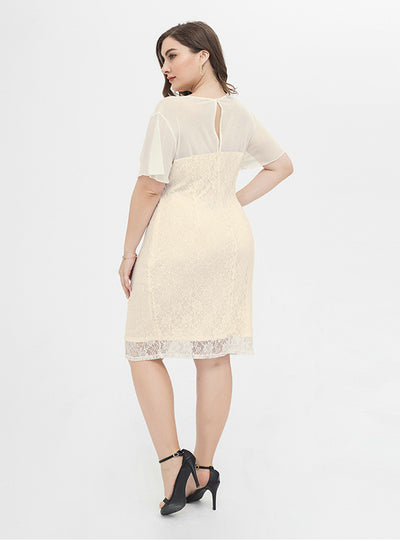 Sexy Lace Short Sleeve Knee Length Dress