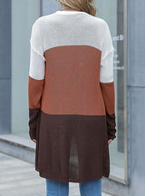 Long Sleeve Color Matching Knitted Cardigan Sweater Coat