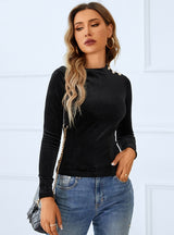 Solid Color Casual Blouse Ladies T-shirt