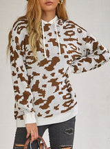 Leopard Print Drawstring Hooded Sweater