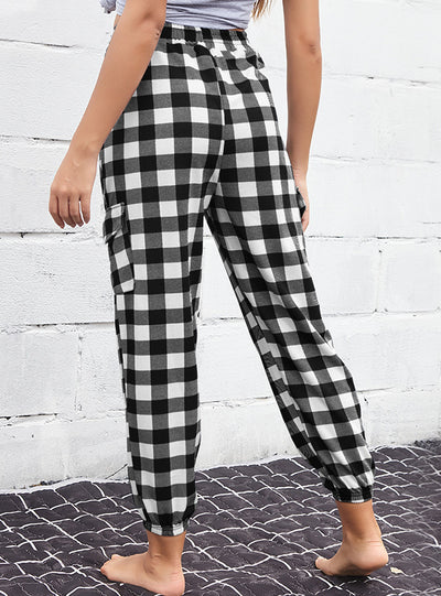 Women Plaid Pencil High Waist Pants