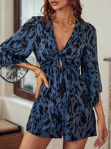 Fashion V-neck Loose Printed Chiffon Jumpsuit