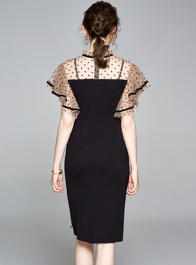 Black Polka Dot Slim Medium Long Dress
