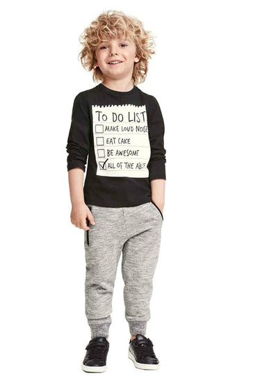 Dark Grey Long Sleeve T-shirt + Casual Long Pants 