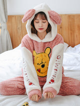Pink Winnie the Pooh Thickened Flannel Suit