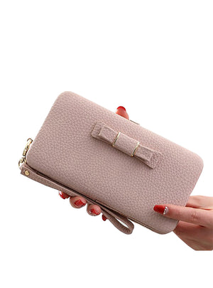 PU Leather Long Casual Women Bow Wallet