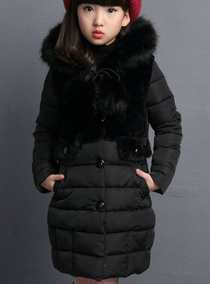 Fur hooded Kids Winter Jacket Girls Warm Coats Girls
