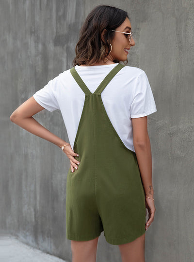 Loose Pocket Casual Bib Pants