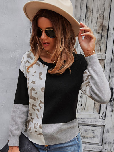 Spliced Contrast Crewneck Pullover