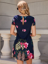 Round Neck Short Sleeve Printed Dress