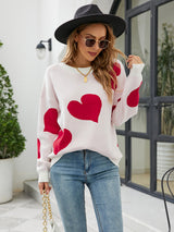 Turtleneck Hearts Contrast Color Love Heart Sweater
