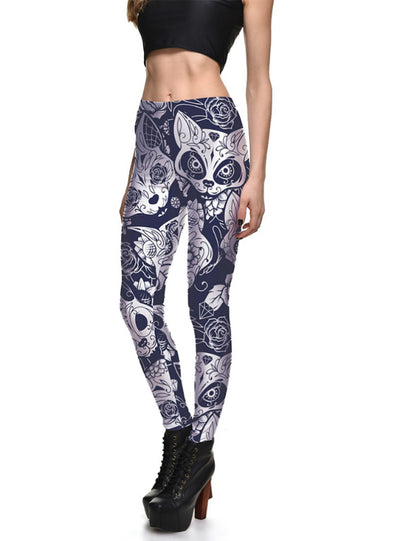 Digital Print Pants Trousers Stretch Blue Pants 