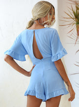 V-neck Ruffled Sleeve V-neck Jumpsuit