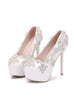 White Rhinestone Waterproof Platform Wedding Shoes