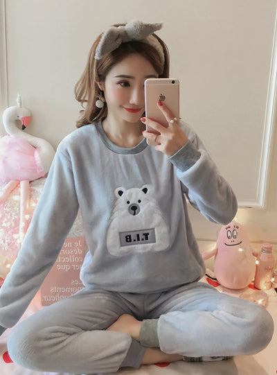 Polar Bear Pink Velvet Long Sleeve Pajamas Set