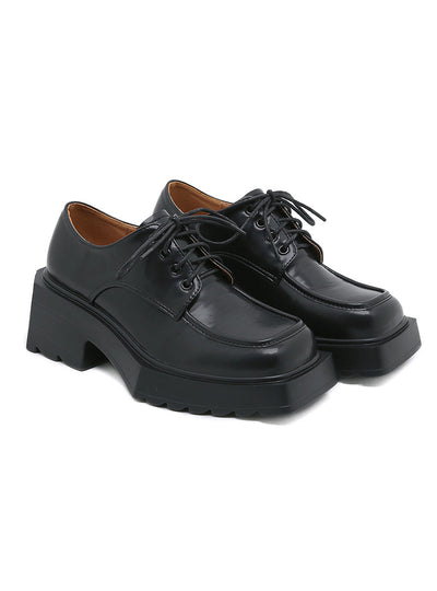 Matte Thick-soled Square-headed Leather Shoes
