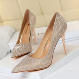 Shallow Pointed Sequined High Heels