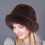 Warm Winter Fox Fur Rex Rabbit Fur Woven Hat