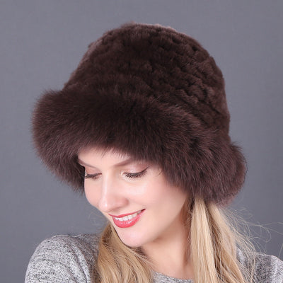 Warm Winter Fox Fur Rex Rabbit Fur Woven Hat