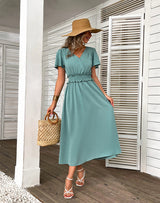 Solid Color Holiday Short Sleeve Dress