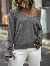 Sexy V-neck Pearls Sweater